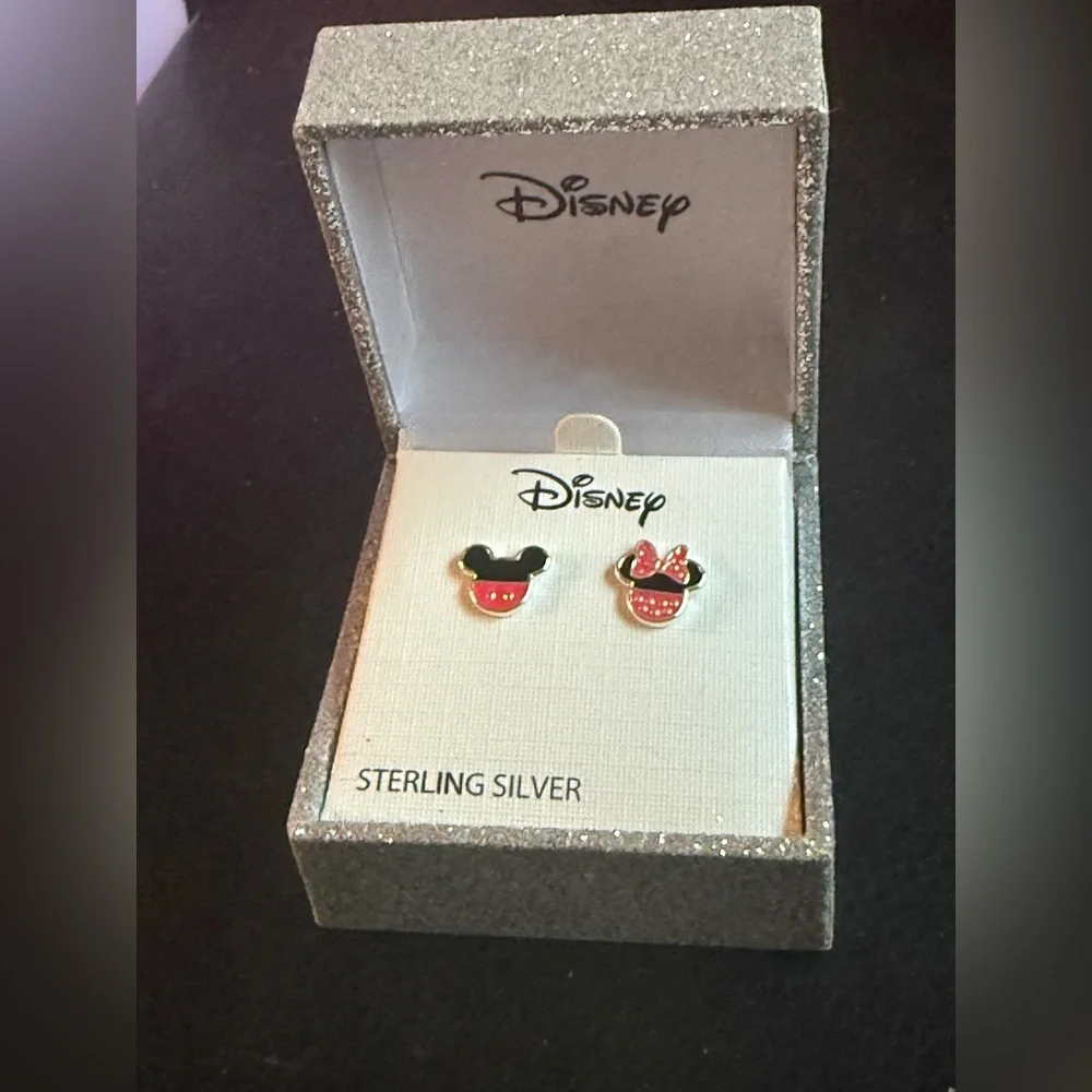 Disney Silver Mickey and Minnie Mouse Stud Earrings NWT